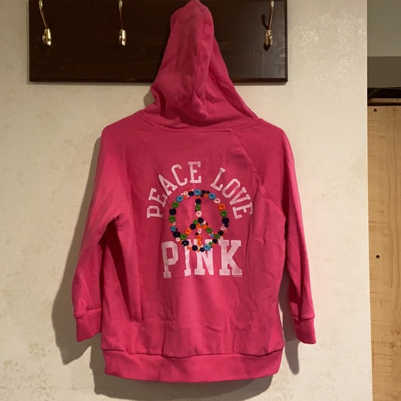 Victoria’s Secret PINK Peace Love 3/4 sleeve Hoodie Large - Picture 2 of 2